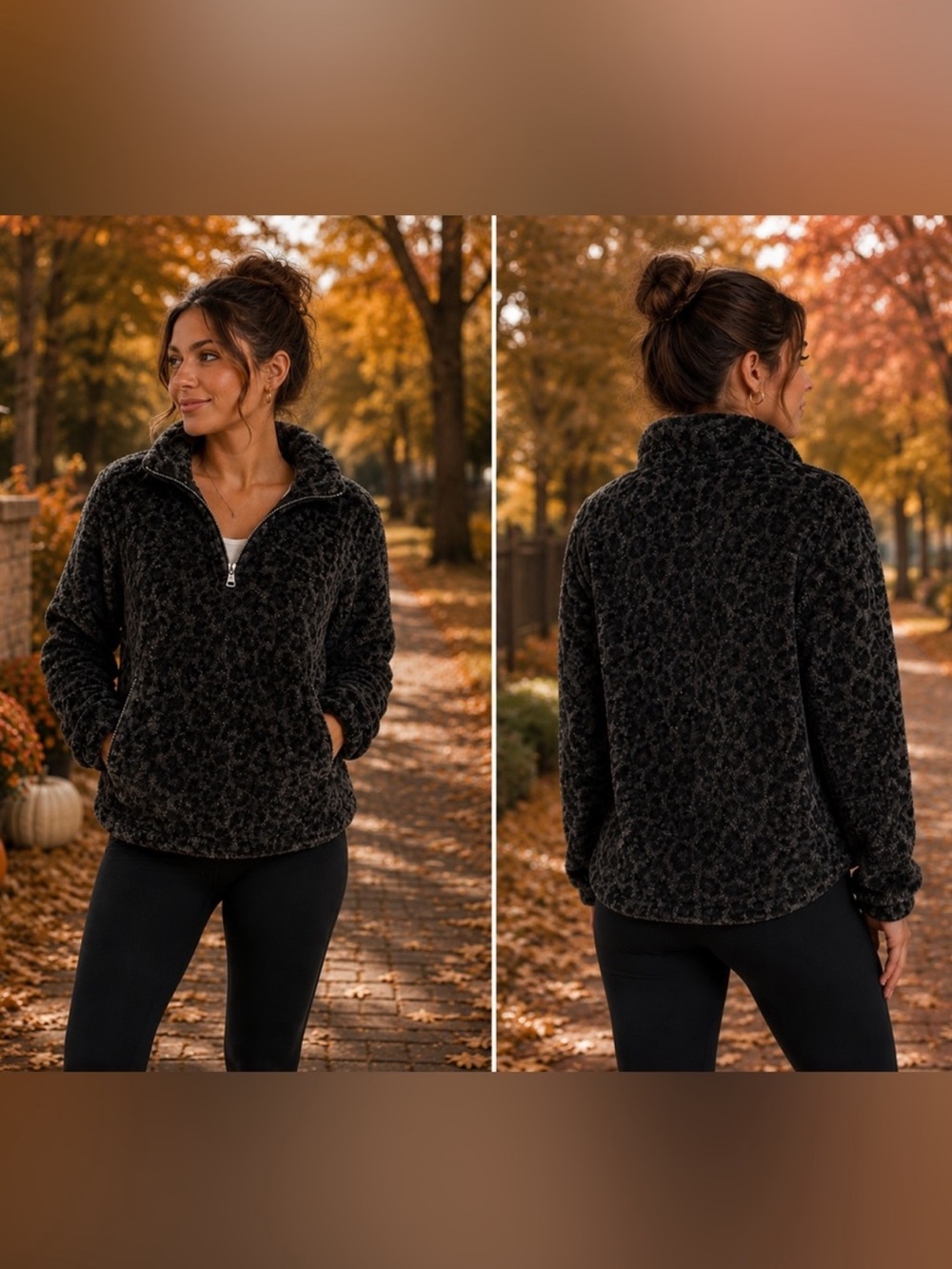 Abercrombie & Fitch Leopard Fleece Quarter Zip Pullover Women’s XS Gray